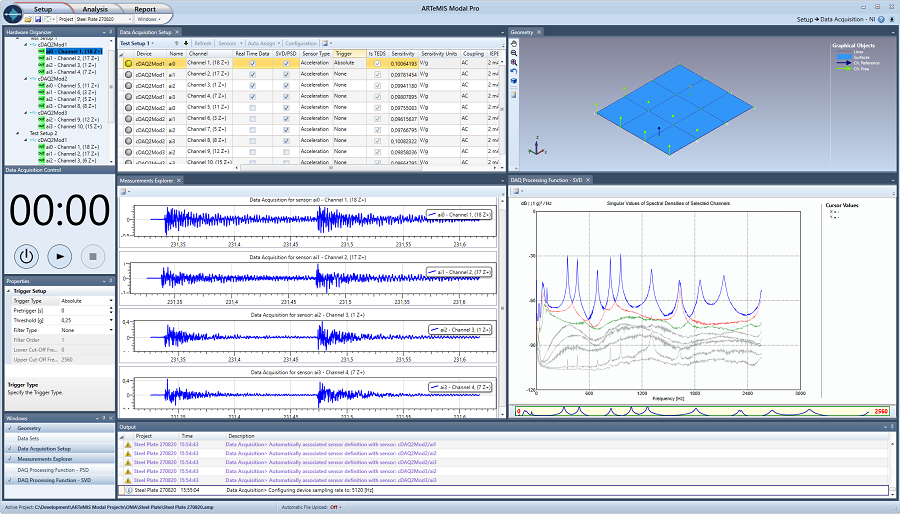New user-interface for the Data Acquisition Task for Experimental Modal Analysis (Impact Testing).